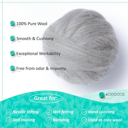 Natural Wool roving, 8 OZ. Best for Needle Felting, handcrafts and Spinning. Natural Colours, un-Dyed. (Gray Sand, 8 oz)