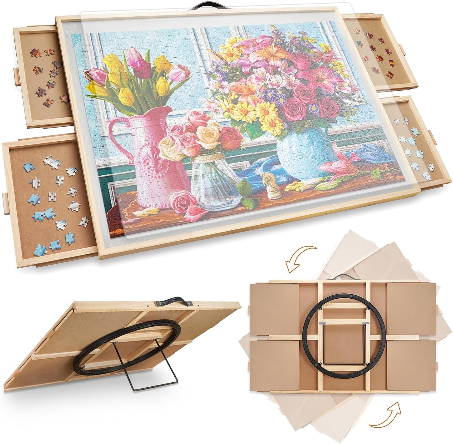 ALL4JIG 1000 Pieces 2-in-1 Tilting & Rotating Puzzle Board, 30.16" x 22.44"Adjustable Angle Puzzle Board with 4 Drawers & Clear Protective Cover, Birthday Gift for mom