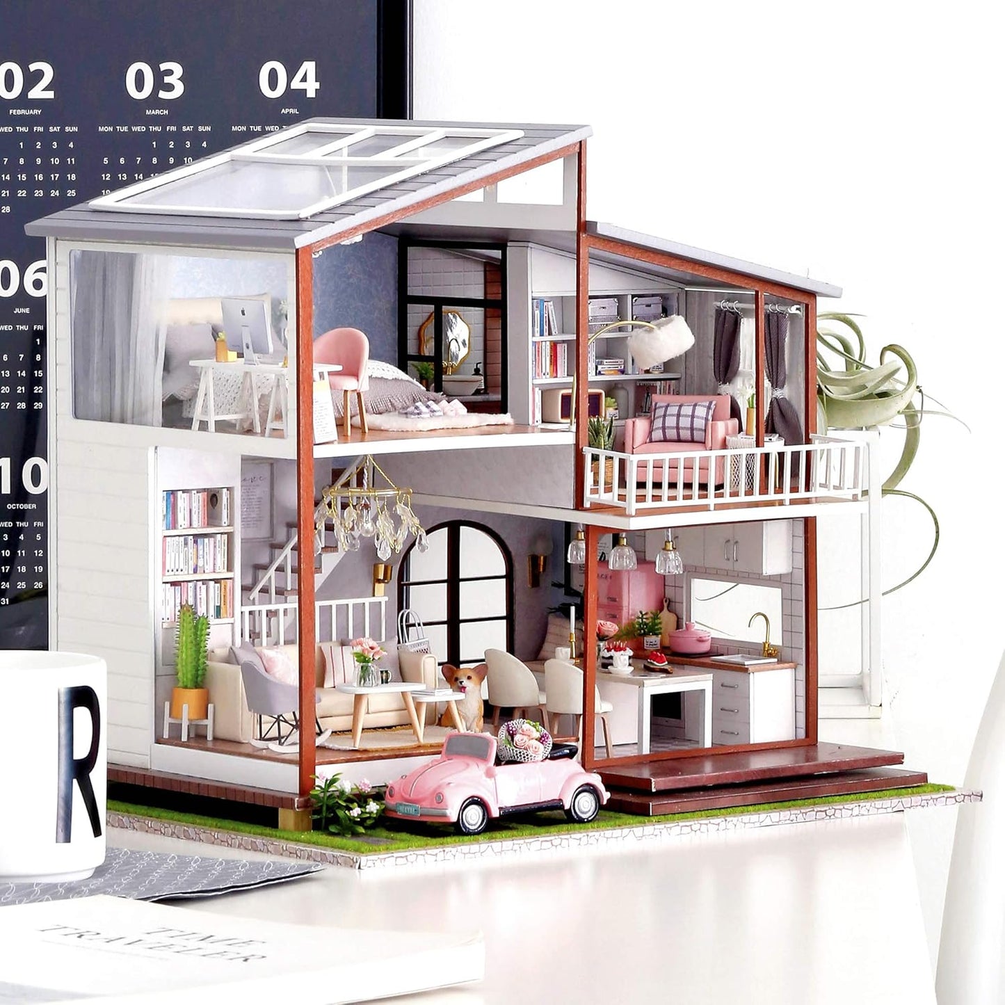 Spilay DIY Dollhouse Miniature with Wooden Furniture,DIY Dollhouse Kit Large Villa Model with LED Light & Music Box,1:24 Scale Creative Room Gift for Adult Teenager