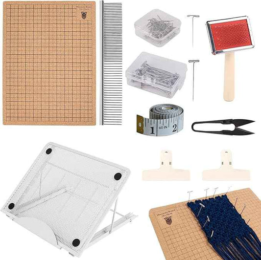 AIIQESBT 108 Pcs Macrame Board Set, 12'' × 16'' Wood Macrame Board Stand with Metal Adjustable Holder for Braiding Cording Bracelet Creating