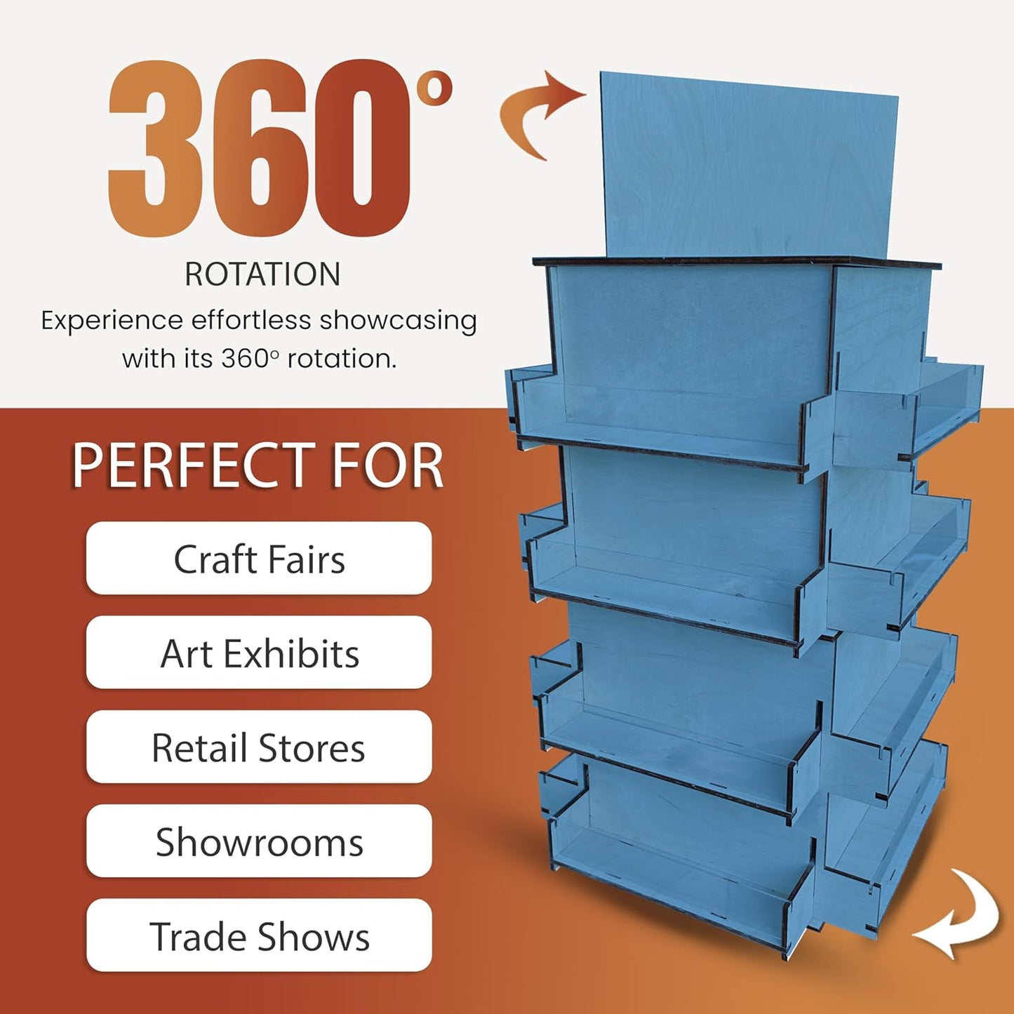 TORCHED DISPLAYS 4-Sided Rotating Display Stand - Craft Shows, Trade Shows, Markets - Small & Medium-Sized Items like Stickers, Postcards, Coasters, Note Pads, Napkins, Easy to Assemble (Blue)