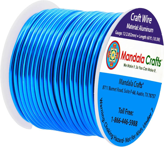 Mandala Crafts 12 Gauge Anodized Aluminum Craft Wire for Jewelry Making - 60 FT Colored Flexible Bondi Blue Wire - Bendable for Bonsai Armature Crafting Sculpting - Crafty Corner
