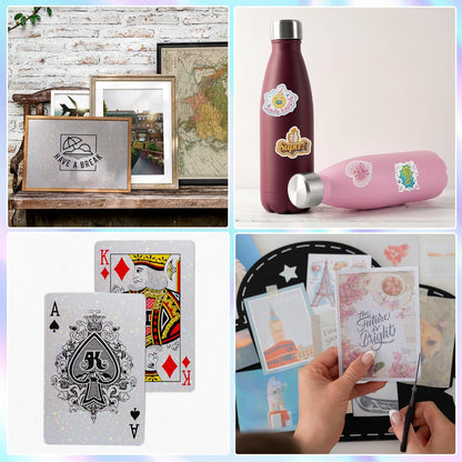 36 Sheets Holographic Sticker Paper,Holographic Laminate Sheets,A4 Size Clear Vinyl Sticker Sheets Self-Adhesive Rainbow Overlay Sheets,11.7 x 8.3 Inches（Star）