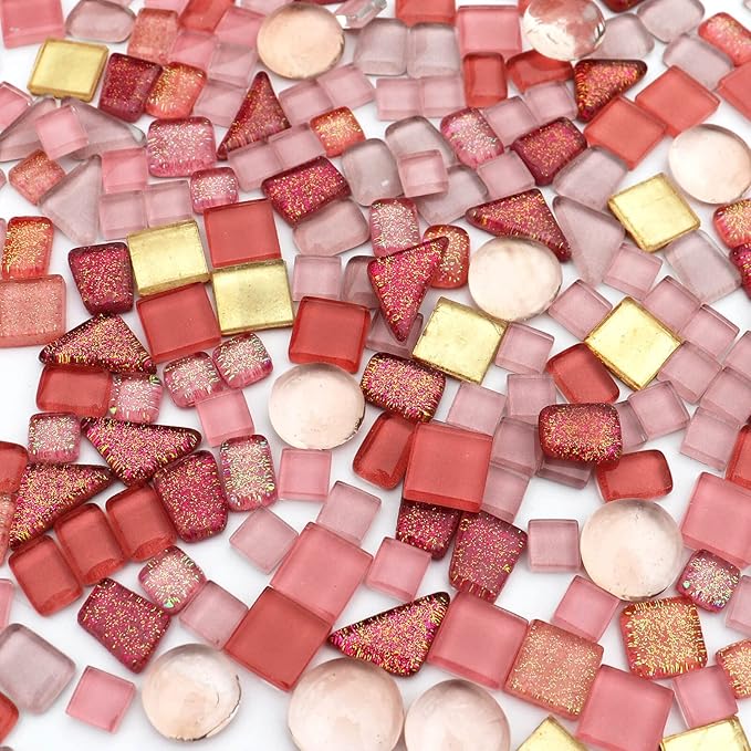 LITMIND 1.1LB Pink Mixed Irregular Crystal Glass Mosaic Tiles for Crafts - Perfect for Mosaic Art Projects, Puzzles, and Home Décor