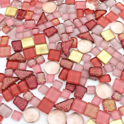 LITMIND 1.1LB Pink Mixed Irregular Crystal Glass Mosaic Tiles for Crafts - Perfect for Mosaic Art Projects, Puzzles, and Home Décor