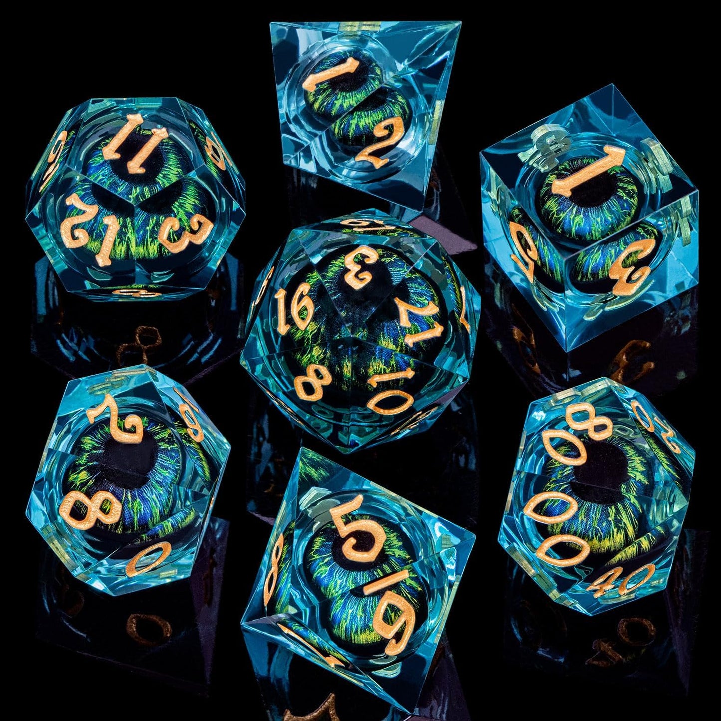 ARUOHHA DND Resin Dice Dragon Eye Dice Liquid Core Red Sharp Edged Dice Set with Gift Box, Polyhedral D and D Dice Set Role Playing Game D20 D12 D10 D8 D6 D4