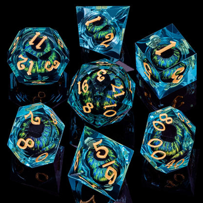 ARUOHHA DND Resin Dice Dragon Eye Dice Liquid Core Red Sharp Edged Dice Set with Gift Box, Polyhedral D and D Dice Set Role Playing Game D20 D12 D10 D8 D6 D4