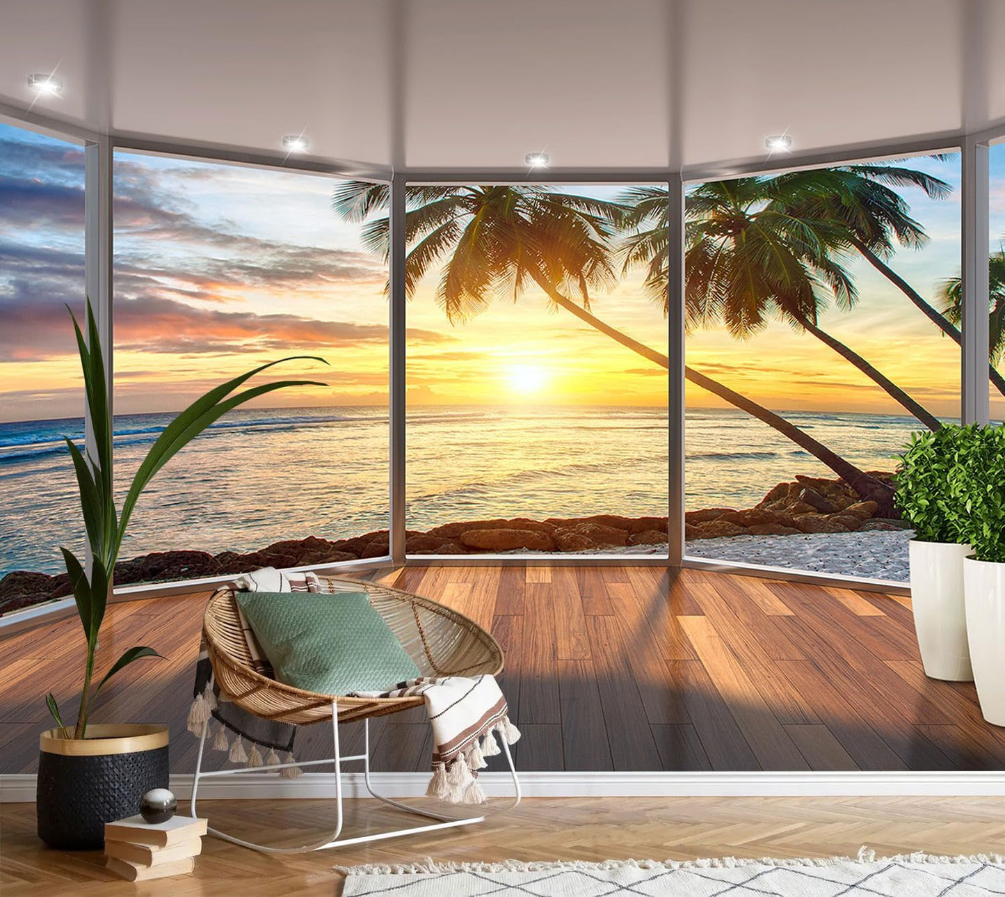AFZEVEB-3D Landscape Wallpaper seafront verandahs Wall murals for Bedroom 114"x74"(Not Peel and Stick)