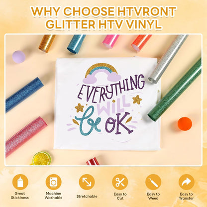 HTVRONT Glitter HTV Heat Transfer Vinyl - 13 Sheets 12" x 10"Glitter Iron On Vinyl for T-Shirts, Sparkle HTV Compatible with Cricut & Silhouette,Easy to Cut & Weed