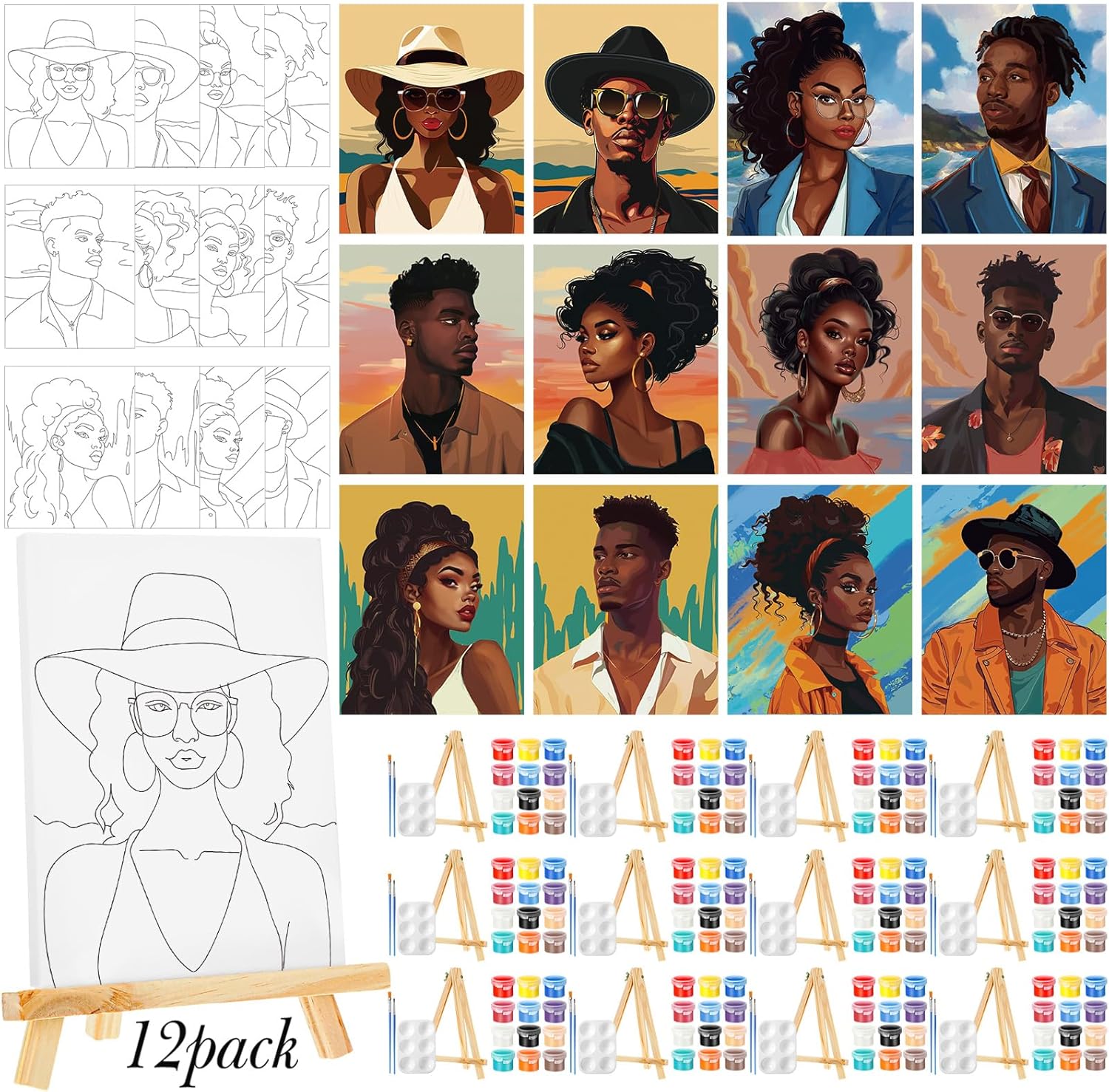 Zhanmai 12 Pack Pre Drawn Canvas for Painting Sip and Paint Kit 8" x 10" Paint Party Set Canvas Painting Pre Printed Canvases for Party Favor DIY Virtual Adult's Date Night(Adult Couples) - Crafty Corner