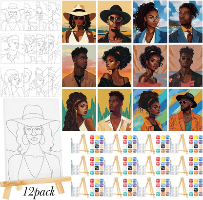 Zhanmai 12 Pack Pre Drawn Canvas for Painting Sip and Paint Kit 8" x 10" Paint Party Set Canvas Painting Pre Printed Canvases for Party Favor DIY Virtual Adult's Date Night(Adult Couples) - Crafty Corner