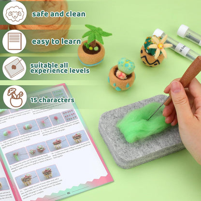 Needle Felting Kit, 15 Pcs Succulent Beginner Needle Felting Kit, Needle Felting Tools, Wool Felting Kit Including Wool Roving, Foam Mat, Felting Needles and Instructions for Diy Felting Starters