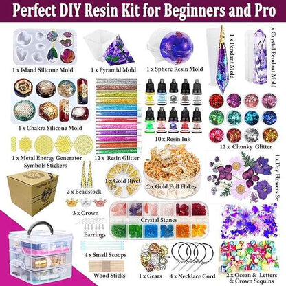 Resin Kit - Complete Resin Kits and Molds Set, 125pcs Resin Jewelry Making Kit for Beginners with Sphere, Pyramid, Crystal Molds & Epoxy Supplies for DIY Crafts