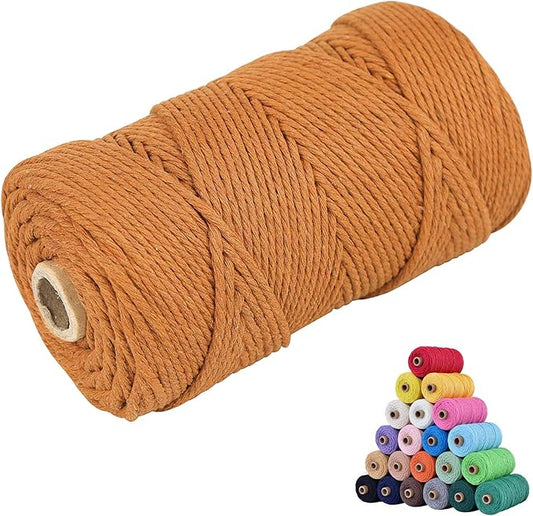 Natural Macrame Cord 3mm x 109yards Colored Macrame Cord 2mm/3mm/4mm/5mm/6mm Macrame Cotton Cord, Twisted Macrame Yarn, Soft Craft Cord Macrame Rope Macrame Supplies (Brown, 5mm*109Yards)