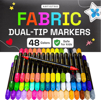 ARTISTRO 48 Dual-Tip Fabric Markers - Fabric Decorating Kit - Permanent for Clothes - No Bleed Pens for T-Shirts, Bags, Textile, Canvas, and More (Brush Tip and Fine Tip) - Crafty Corner