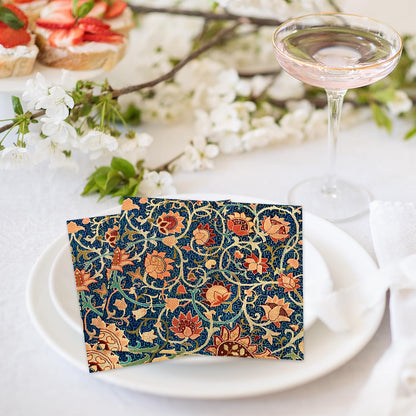 Quera 50 Pack William Morris Cocktail Napkins Vintage Floral Blue Paper Napkins Disposable Dessert Dinner Baby Shower Party Supplies Napkins Decorative -5 X 5 Inches