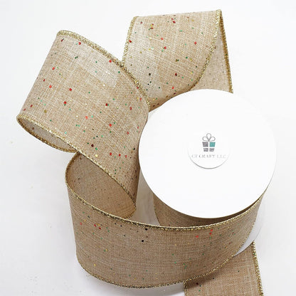 CT CRAFT LLC Tan Burlap Fabric Confetti Glitter Wired Ribbon 2.5" x 10 Yards Natural Color for Christmas Home Wedding Decor Gift Wrapping Tree Topper Bow Wreath Bouquet DIY Crafts - Crafty Corner