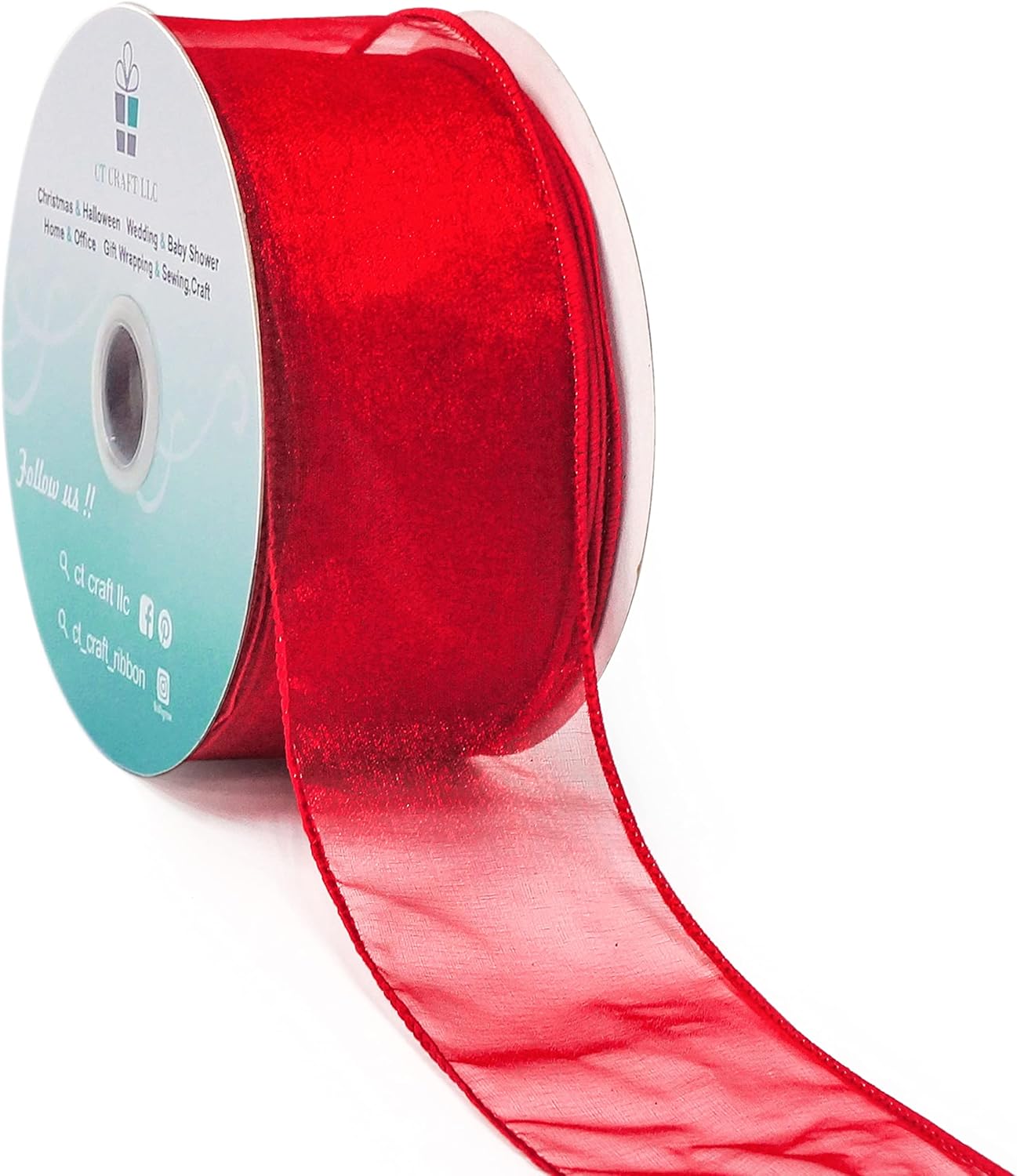 CT CRAFT LLC Sheer Organza Wired Ribbon 2.5" x 50Yards Red for Wedding Chair Bow Flora Bouquet Gift Wrapping Christmas Tree Home Decor Wreath - Crafty Corner