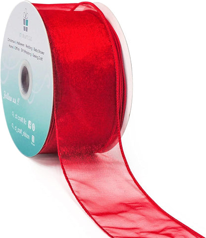 CT CRAFT LLC Sheer Organza Wired Ribbon 2.5" x 50Yards Red for Wedding Chair Bow Flora Bouquet Gift Wrapping Christmas Tree Home Decor Wreath - Crafty Corner