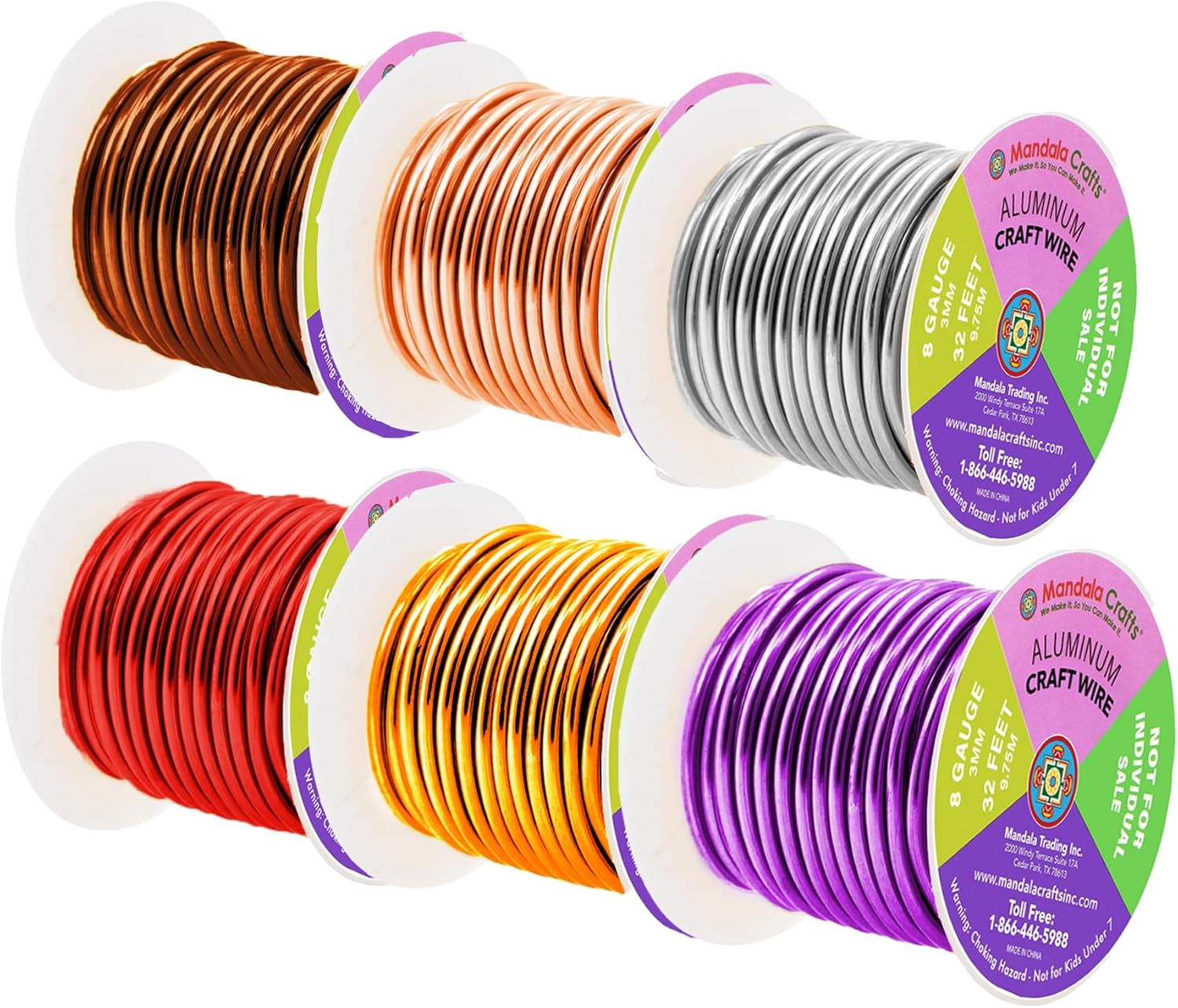 Mandala Crafts 8 Gauge Anodized Aluminum Craft Wire for Jewelry Making - 120 FT Colored Flexible Silver Copper Purple Gold Brown Red Wire - Bendable for Bonsai Armature Crafting Sculpting - Crafty Corner