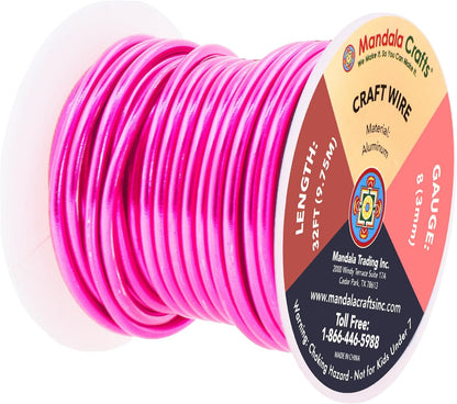 Mandala Crafts 8 Gauge Anodized Aluminum Craft Wire for Jewelry Making - 32 FT Colored Flexible Hot Pink Wire - Bendable for Bonsai Armature Crafting Sculpting - Crafty Corner