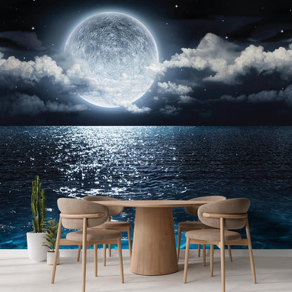 wall26 Wall Sticker/Wall Mural Sea Under Moonlight, Not Peel and Stick, Non-Woven Wallpaper Decorative for Bedroom, Living Room,Office - 132x144 inches