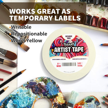 3 Pack White Artist Tape - Masking Artists Tape for Drafting Art Watercolor Painting Canvas Framing - Acid Free 0.8inch Wide 540FT Long Total