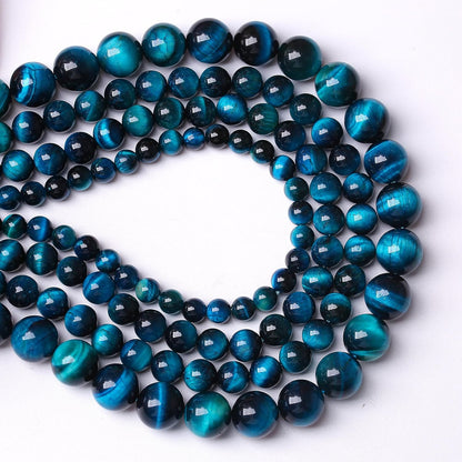 96PCS 8mm Blue Tiger Eye Gemstone Loose Beads Natural Round Loose Stone Beads for Jewelry Making DIY Bracelet Necklace Earrings 2 Strand 32"