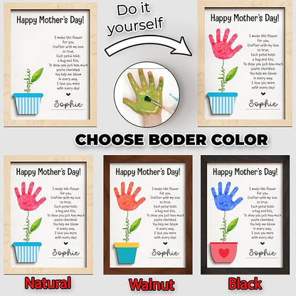 Mothers Day Handprint Gifts for Mom from Daughter Son, Personalized Family Handprint Frame, Custom Family Art Keepsake, DIY Flower Craft Wood Sign with Paint, Gift for New Parents, Grandma, Nana