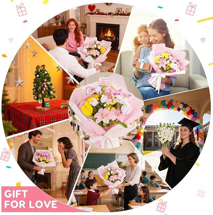 600PCS Pipe Cleaners Craft, Pipe Cleaner Bulk Flower Kit, 6 Colors Chenille Stems Flower Making Kit with Floral Wires, Gardening Tape, Stamen, Floral Wrapping Paper & Ribbon for Art and Craft Supplies