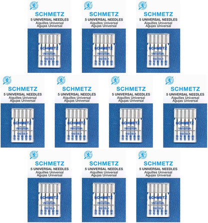 50 Schmetz Universal Sewing Machine Needles - Assorted Sizes - Box of 10 Cards