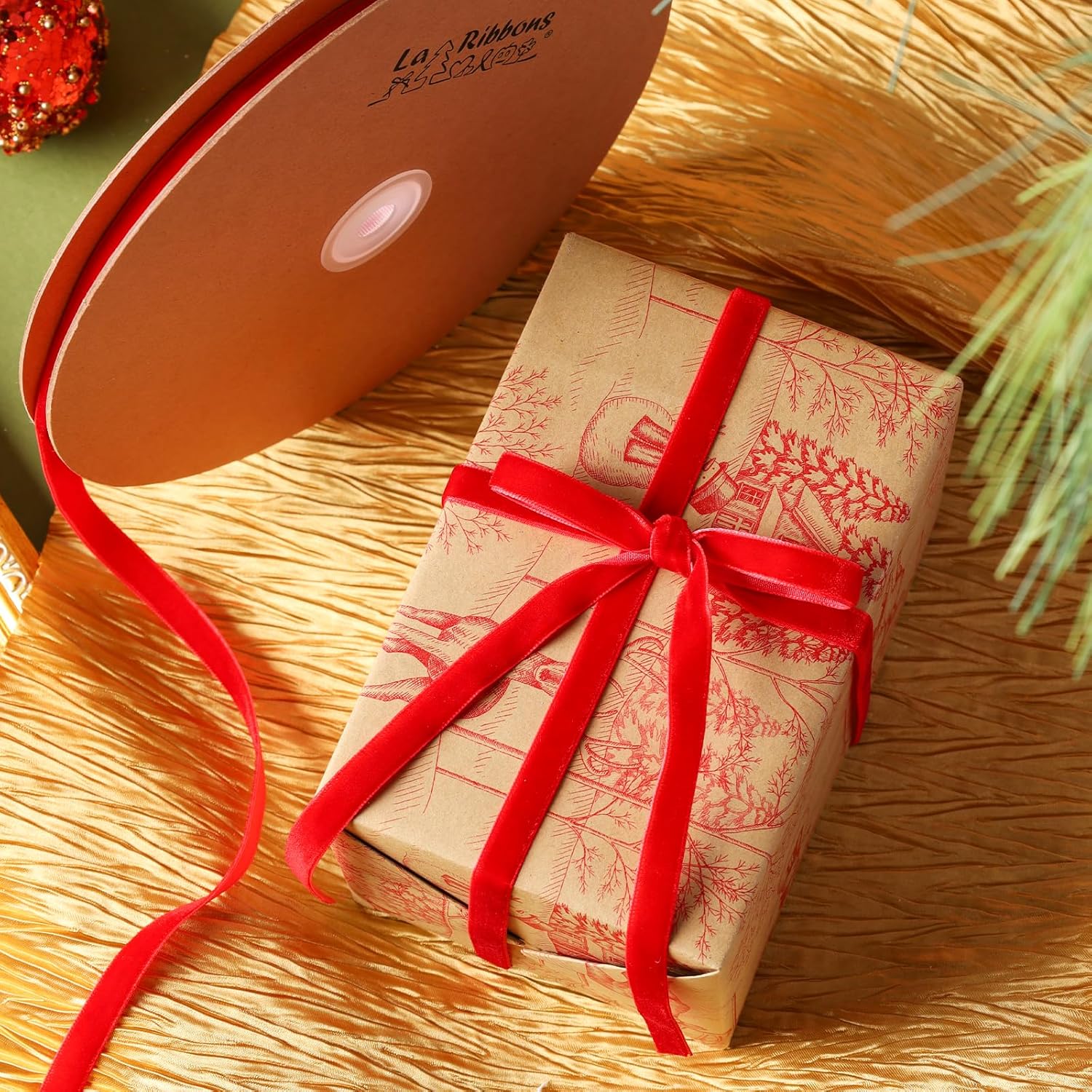 LaRibbons Thin Velvet Ribbon 3/8 Inch x 25 Yards, Red Velvet Ribbon for Christmas Tree, Gift Wrapping, Wreath Bow, Outdoor Decoration - Crafty Corner