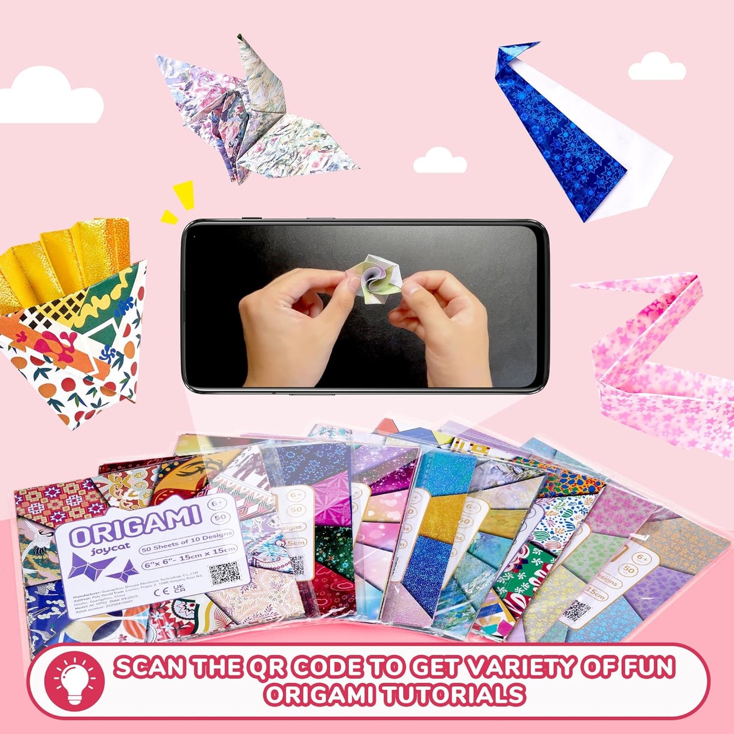 Joycat Pastel Glow in The Dark Origami Paper - 50 Sheets 6x6 Inches - Soft Luminous Sheets for Kids & Creative Projects, Ideal for Scrapbooking, Card Making and DIY Crafts - Crafty Corner
