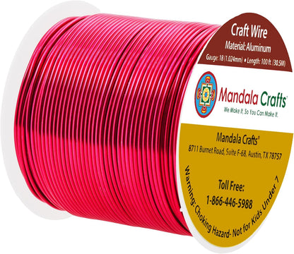 Mandala Crafts 18 Gauge Anodized Aluminum Craft Wire for Jewelry Making - 100 FT Colored Flexible Raspberry Wire - Bendable for Bonsai Armature Crafting Sculpting - Crafty Corner