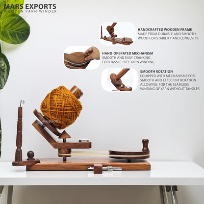 Mars Exports - Wooden Yarn Winder for Knitting and Crocheting, Wooden Yarn Swift Hand Operated Large Yarn Ball Winder, Heavy Duty Yarn Winder (ONLY Winder Rosewood)