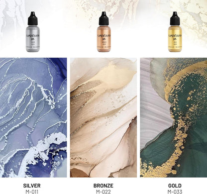 Metallic Alcohol Ink Set: Gold Alcohol Ink, 3 pcs 0.51 fl oz (15 ml) Each