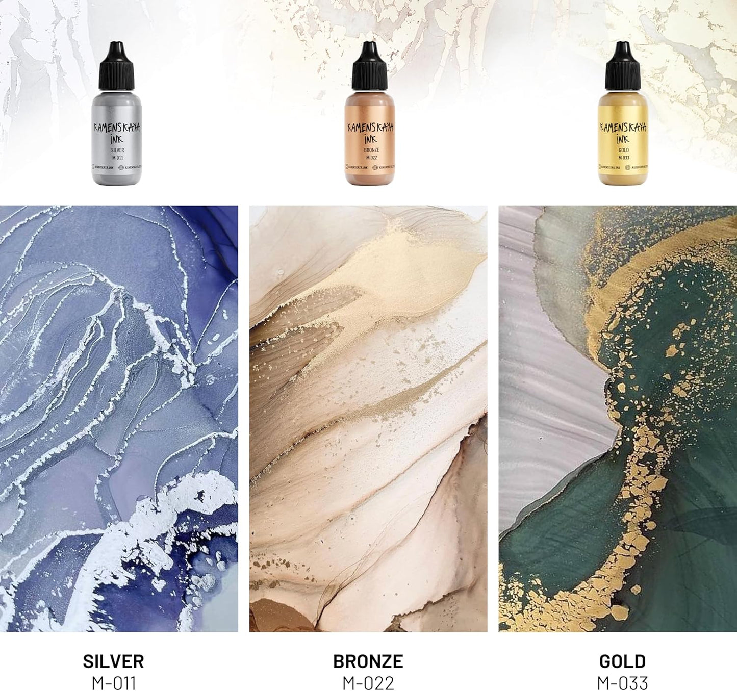 Metallic Alcohol Ink Set - Silver, Bronze, Gold Alcohol Ink - 3 pcs 0.51 fl oz (15 ml) Each