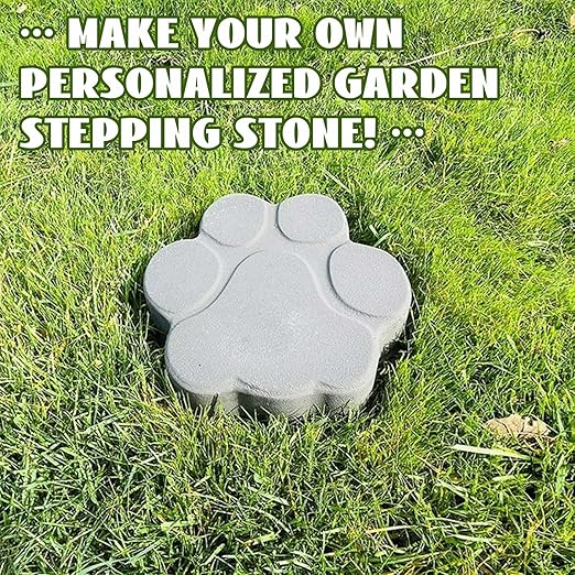 Threlaco Set of 2 Large Paw Print Stepping Stones Mold, 16 in and 13 in Dog Cat Paw Print Concrete Cement Textured Plastic Craft Mold Non-slip for Garden Decor