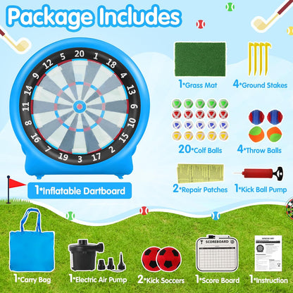 6FT Inflatable Dartboard, Giant Kick Darts Soccer Darts Golf & Throw Dart with Air Pump, Giant Outdoor Games, Blow up Soccer Dart for Yard Party Large Dartboard for Kids & Adults 20+Games