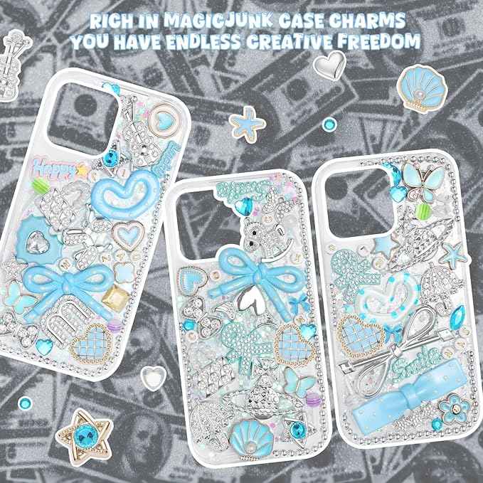EIiovcnya 2380 Pcs Junk Case Charms Kit - DIY Phone Charms & Nail Art Accessories Includes 3D Flatback Big Decorations, Cute Bows & Letter Beads for Customizing Cases, Crafts, Valentine's Day Gifts