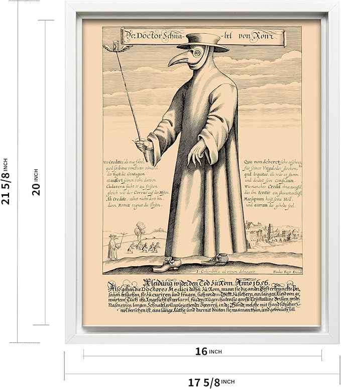 Poster Master Doctor Schnabel from Rome Canvas - Retro Plague Doctor Print - Medieval Art - Gift for Men & Women - Great Wall Decor for Dorm, Living Room or Bedroom - 16x20 White Framed Canvas
