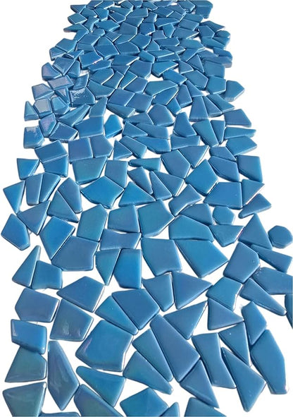 Irregular Glass Mosaic Tiles Bulk 500g Glossy and Iridescent Mosaic Glass Tiles for DIY Projects and Arts and Crafts Solid Colors and Mixes (Iridescent Blue)