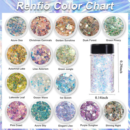 Renfio Opal Chunky Glitter, 1.75oz/50g Purple Glitter, Dreamy High Sparkle Glitter for Crafts Holographic Fine Glitter Mix Iridescent Glitters Flake for Resin Nails Art Hair DIY Snow - Elegant Lilac