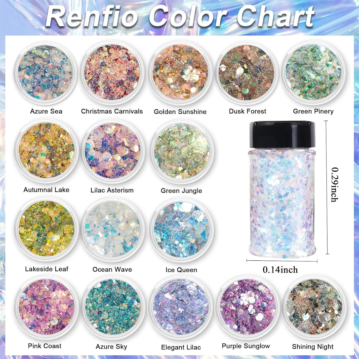 Renfio Opal Chunky Glitter, 1.75oz/50g Red Glitter, Dreamy High Sparkle Glitter for Crafts Holographic Fine Glitter Mix Iridescent Glitters Flake for Resin Nails Hair Snow Globe - Christmas Carnivals