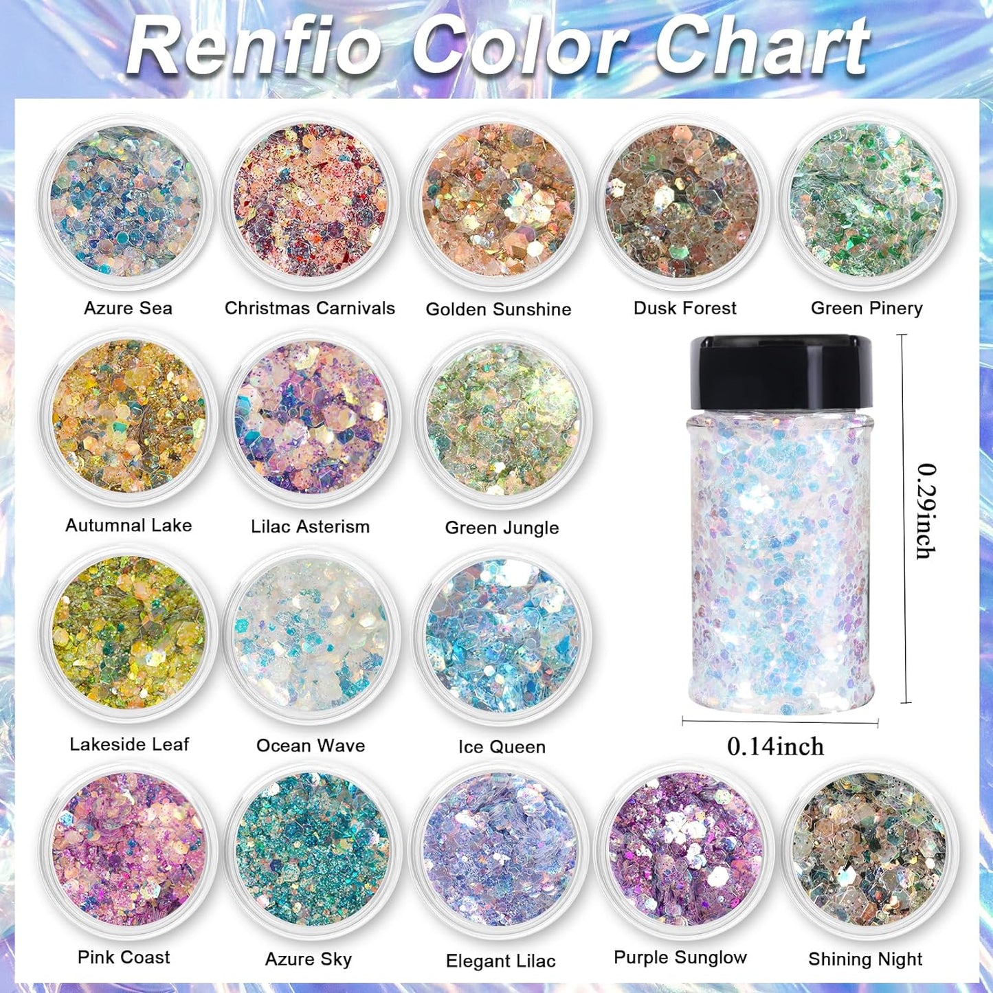 Renfio Opal Chunky Purple Glitter, 1.75oz/50g Dreamy High Sparkle Holographic Fine Iridescent Glitters Flake for Resin Nails Art Hair DIY Snow - Purple Sunglow