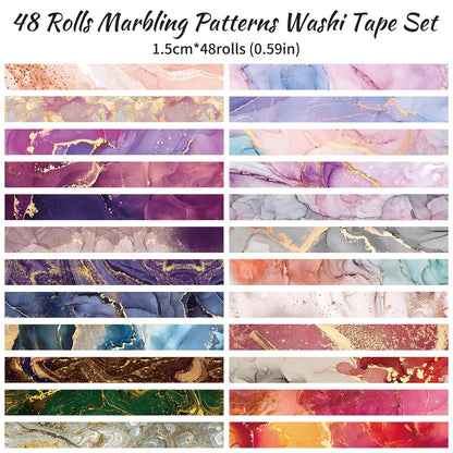 48 Rolls Washi Tape Set - Decorative Masking Tape Colored Marbling Patterns, Adhesive Artists Tapes for Journaling Supplies, DIY Crafts, Scrapbooking, Junk Journal Supplies, School Supplies