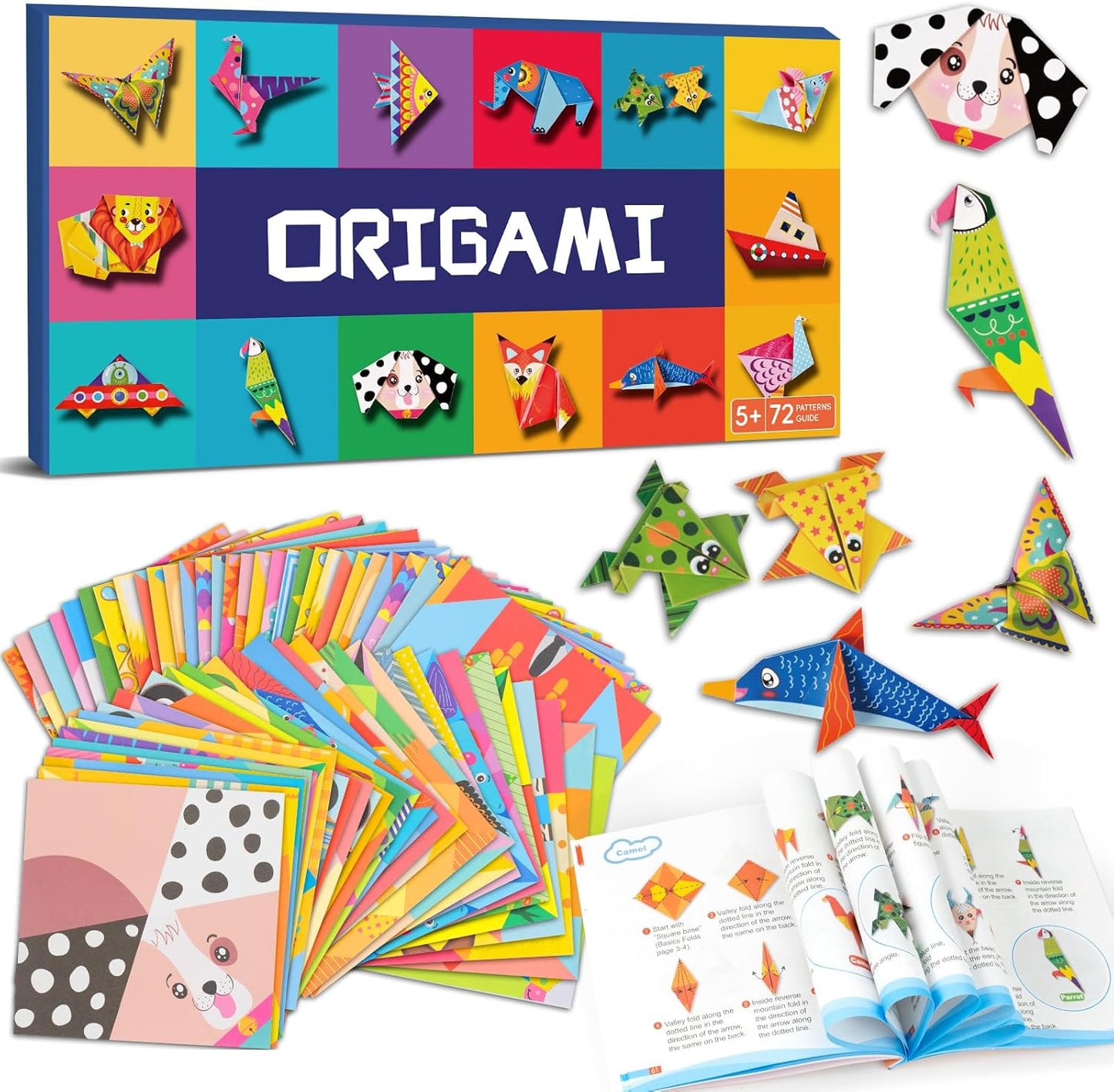 Origami Paper Kit for Kids Ages 5-8 8-12,152 Sheets Origami Paper - 72 Double Sided Patterns with Instructional Book,DIY Art Craft Projects,Travel Game Activity,Gift for Boys Girls Beginners - Crafty Corner