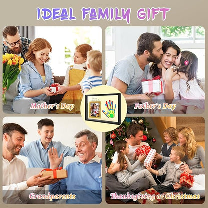 Family Handprint Keepsake Frame Kit with Photo Display – DIY 3D Floating Layered Design for Mom, Dad and Baby – Safe Non-Toxic Paint Set for Footprints – Perfect Baby Shower Gifts, New Parents Couples Keepsake, Home Decor 13.1x9.6 Inch (Black)