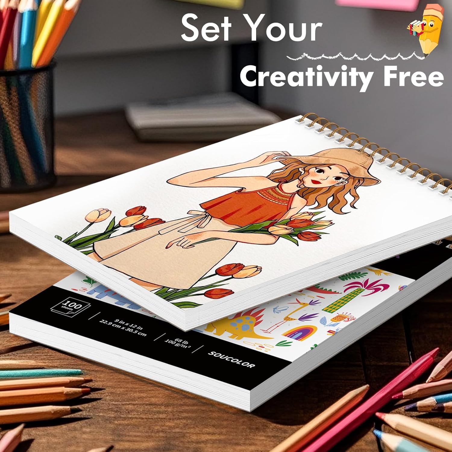 Soucolor 9" x 12" Kids Sketch Book, 100 Sheets Spiral Bound Art Sketchbook, Acid Free Artist Drawing Book Paper, Art Supplies for Adults, Craft Activities, Sketch Paper for Drawing Coloring Sketching - Crafty Corner