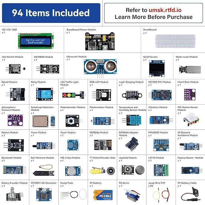SunFounder Universal Maker Sensor Kit Compatible with Arduino Mega 2560/Uno R3/R4 Minima/WiFi Nano, Raspberry Pi 5/4B/3B+/Zero 2 W/, Pico W, ESP32, C++, Python, MicroPython, Beginners & Engineers